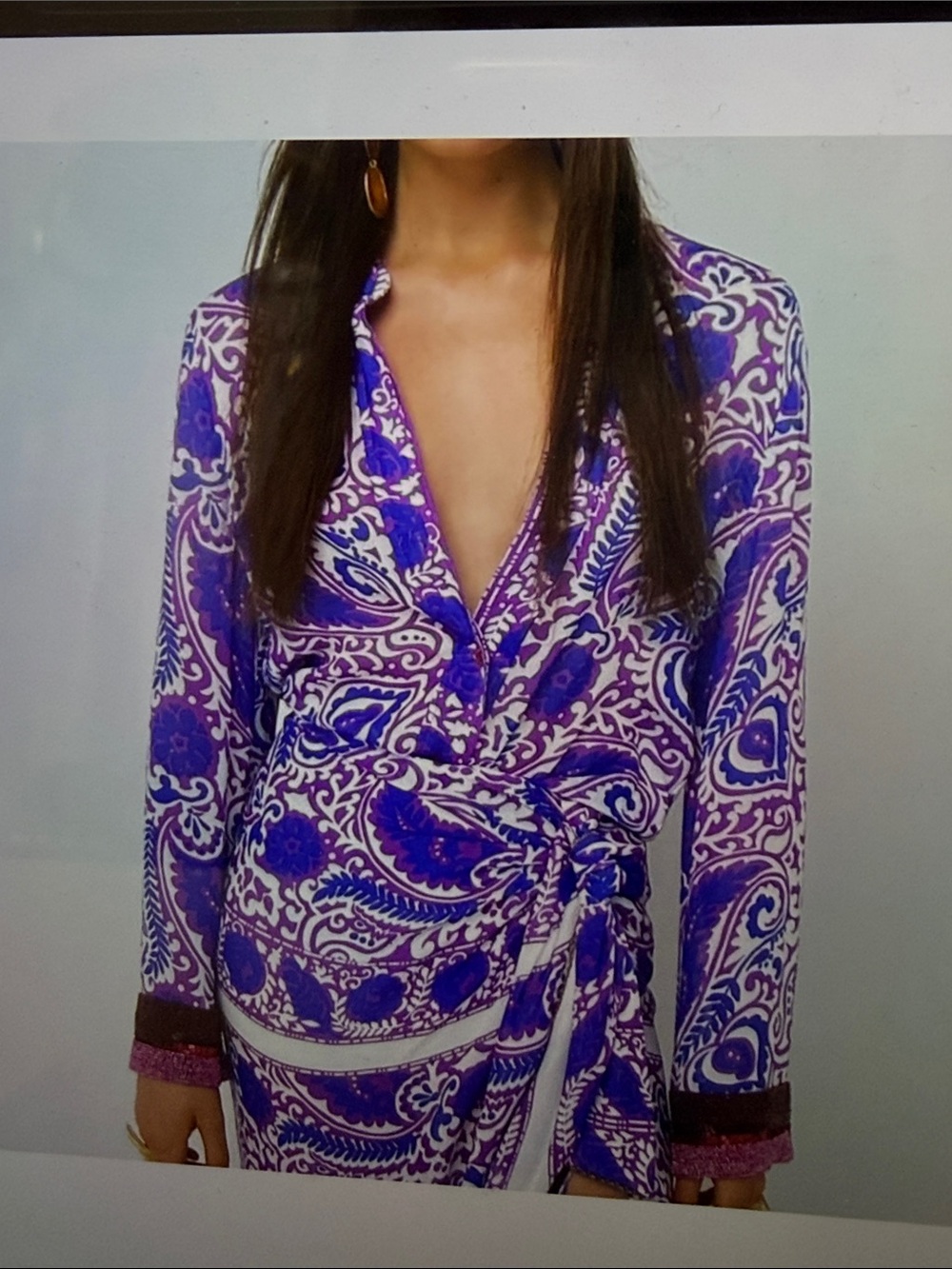 Zara Purple Paisley Beaded Cuff Blouse SzXS